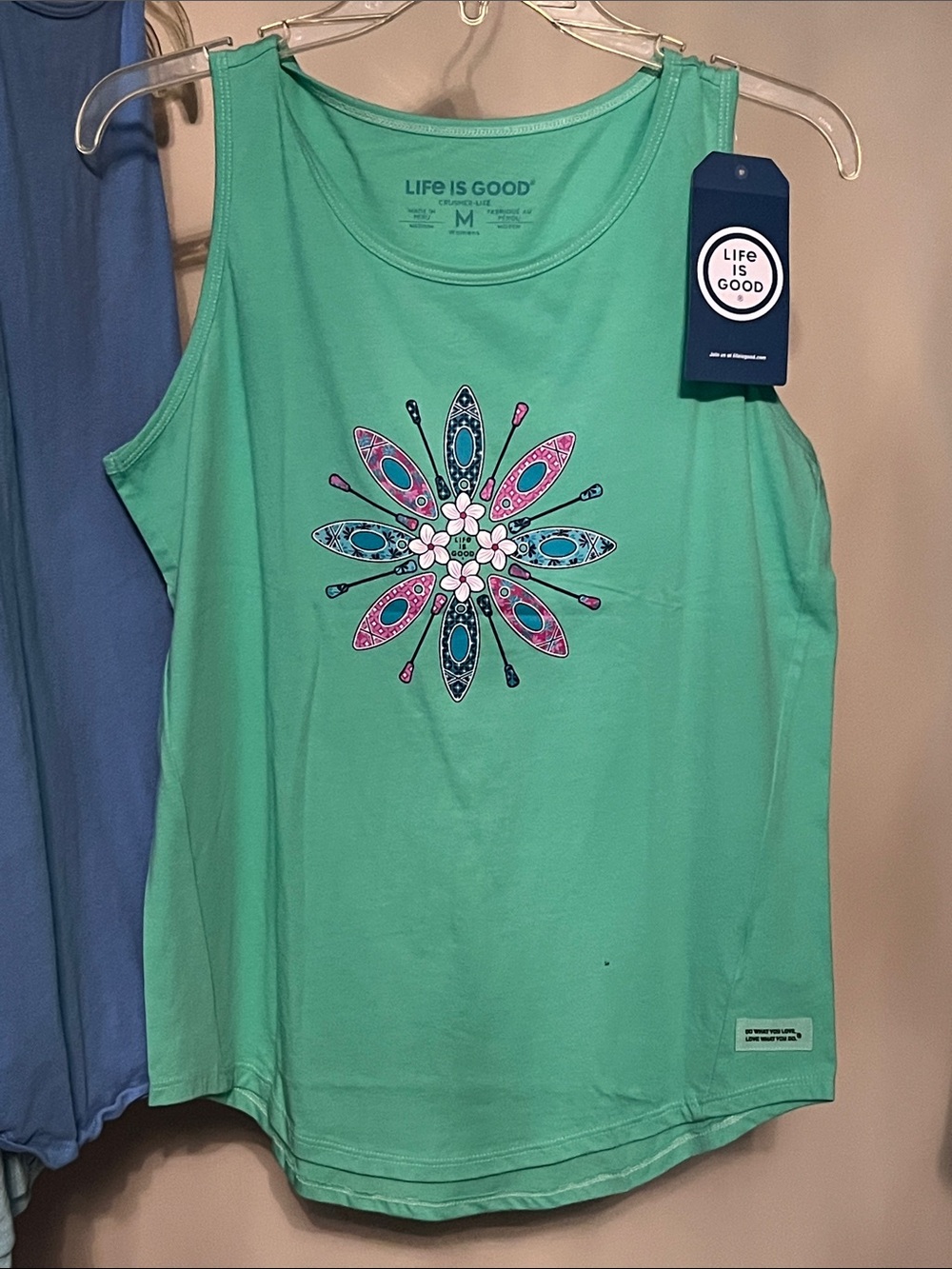Life Is Good Mint Green Tank with Floral Paddle Graphic